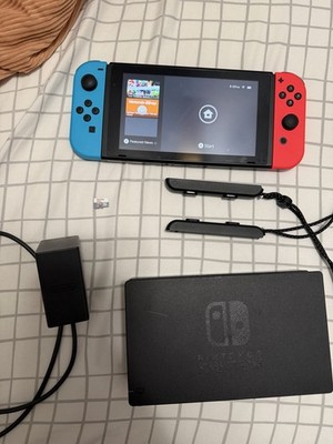 Nintendo Switch Console Blue and Neon Red Joy-Cons Charger, Doc, microSD 