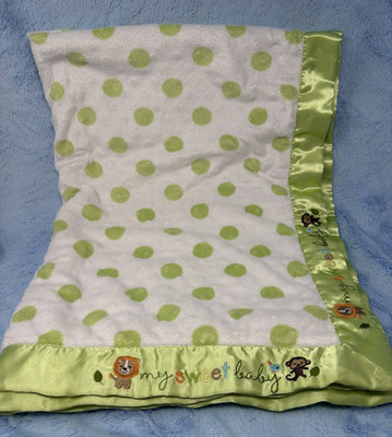 Carters Child of Mine My Sweet Baby Green White dots monkey satin trim blanket