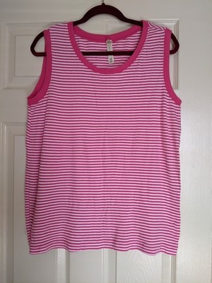 White Stag Pink Stripe Tank Top Cotton Ribbed Sleeveless Casual XL