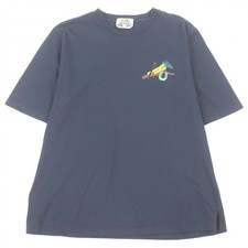 Great HERMES Short sleeve T-shirt Lamb Leather Horse Patch Navy cotton