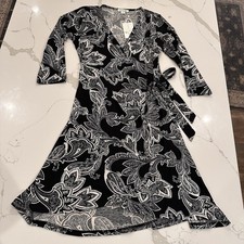 Simply Noelle NEW Women’s Paisley Wrap Dress Size M Black White Work Classic
