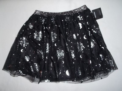 Girls L (10-12) glitter halloween print lined mesh skirt black nwt tween goth