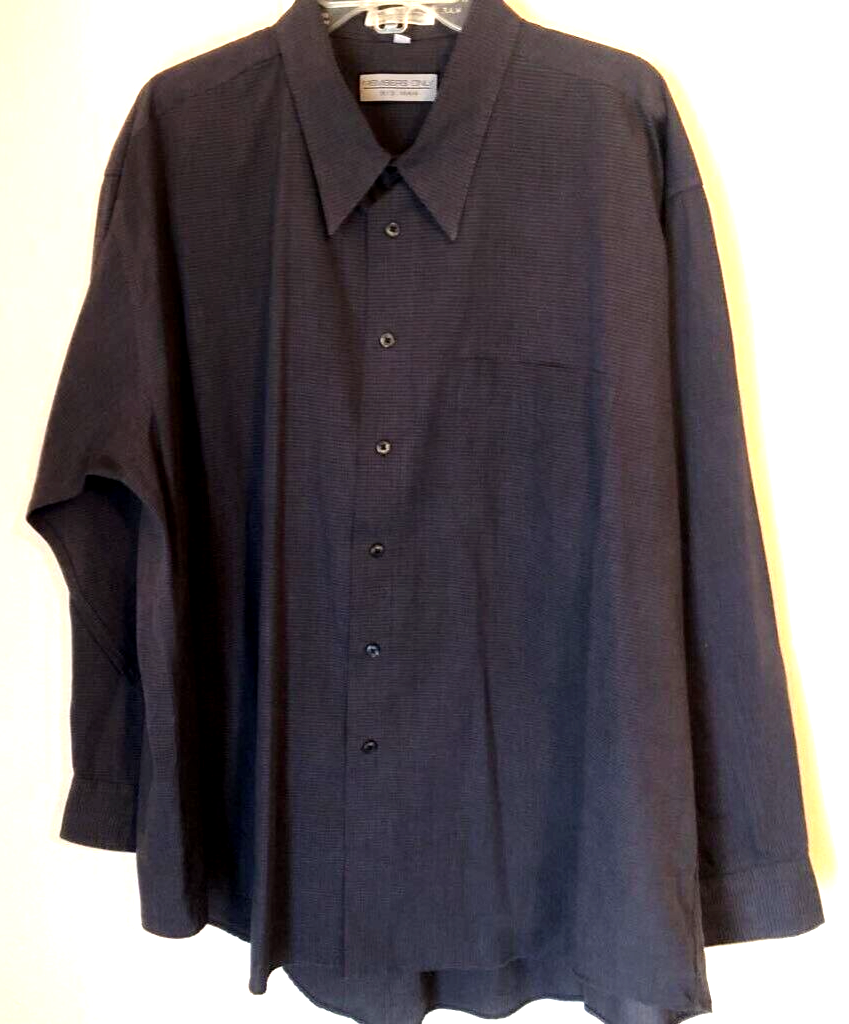 Members Only Mens Button-Up Shirt Navy Checkered Long Sleeve Big
