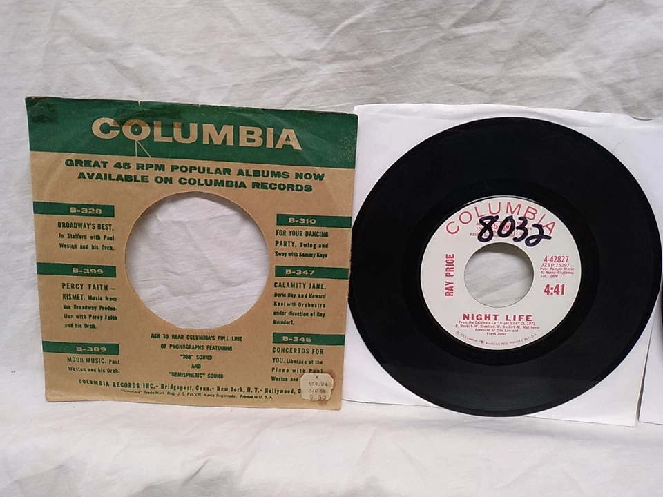 Ray Price / Herschel Bernardi 45 RPM PROMO Columbia record lot of 2 1963, 1971 - Image 2 of 4