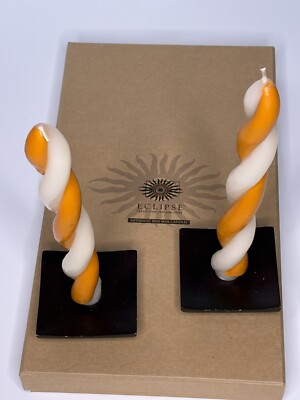 Eclipse Candles Two 10.5'' Natural Bees Wax Candles Twist Orange & White w/ box