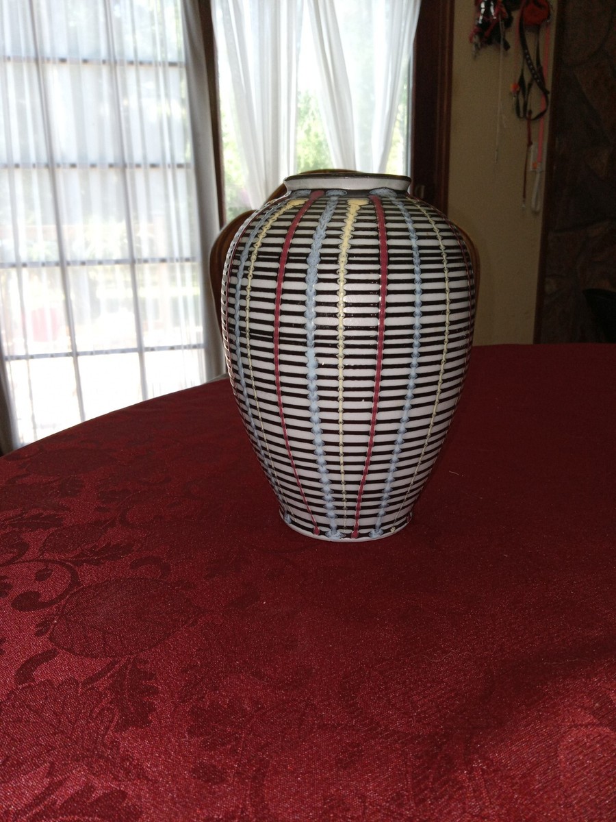 Stunning Japanese Multi Color Striped Vase Mid Century Modern Leaf