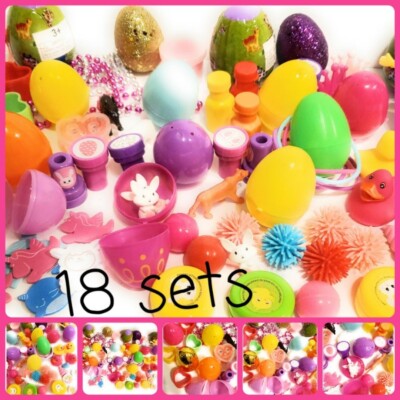 18 Sets (36 Pcs) Easter Basket Fillers Stuffed Eggs w/Toys & Candy for Girls