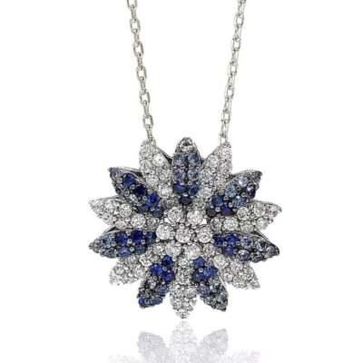 Suzy Levian Saphir und Diamant Akzent in Sterlingsilber zierliche Blume Anhänger