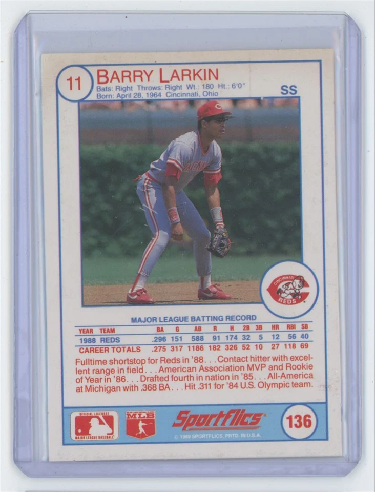 1989 Sportflics Barry Larkin Cincinnati Reds #136. - Image 2 of 2