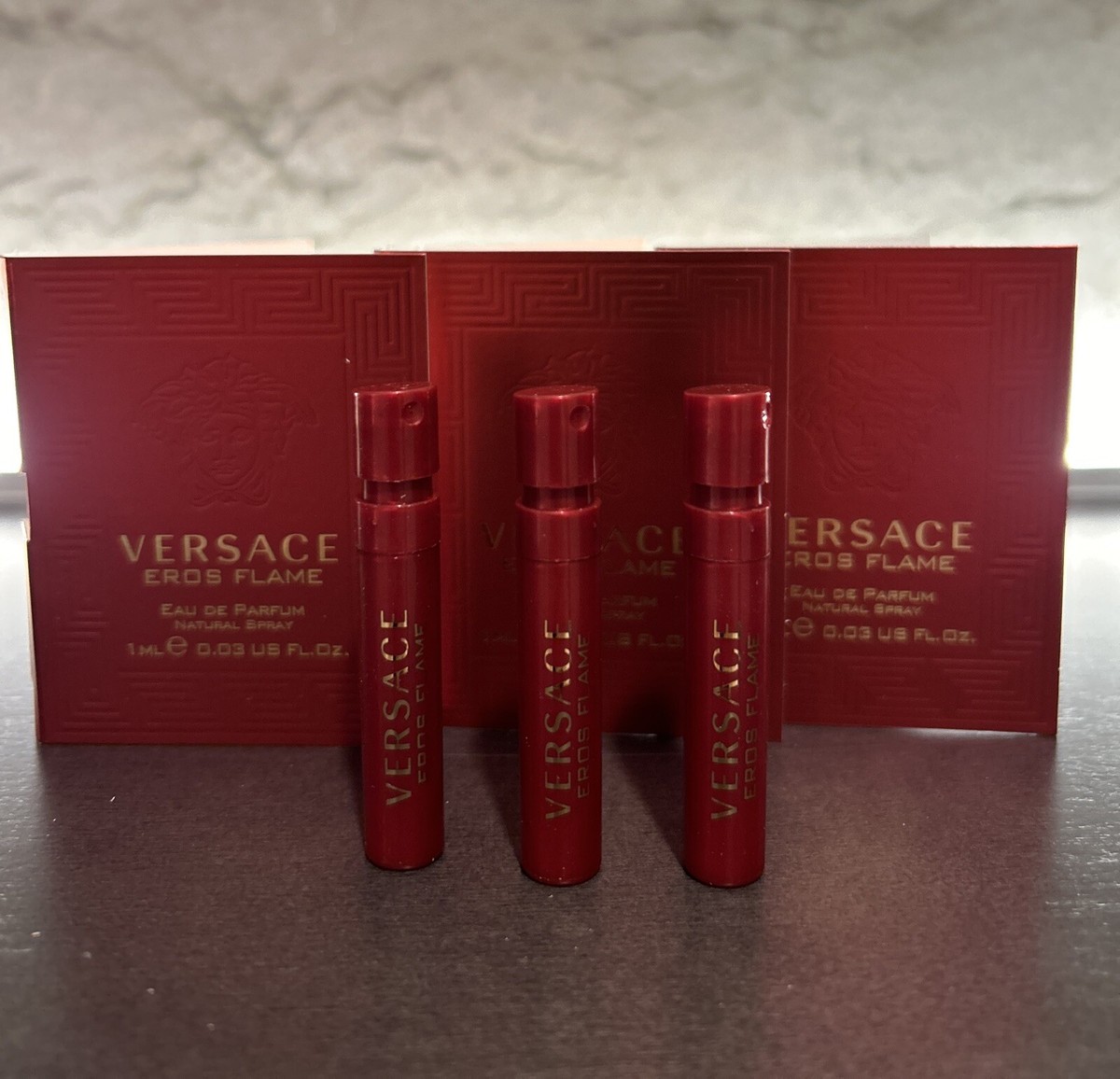 3X Versace Eros Flame EDP Eau De Parfum Sample Size Spray 0.03 Fl