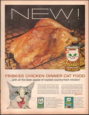 1950's Vintage ad Friskies Chicken Dinner Cat Food Tabby Cat Art   03/10/25