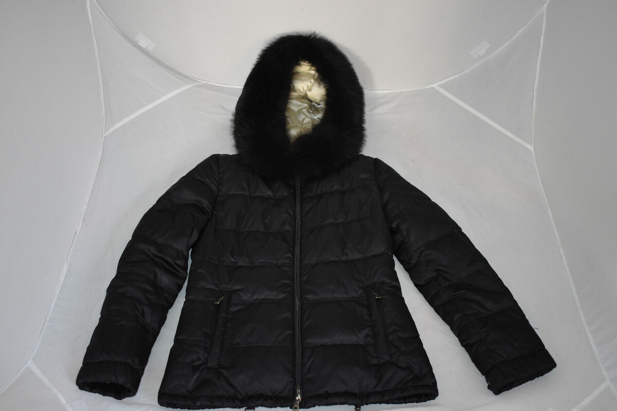 Prada Black Down Quilted Zip Through Dyed Fur Jacket Coat Prada Black Down Quilted Zip Through Dyed Fur Jacket Coat