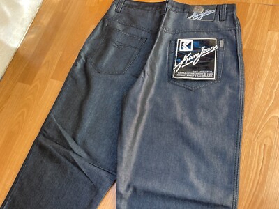 KARL KANI jeans shiny black silver, 90s vintage deadstock baggy