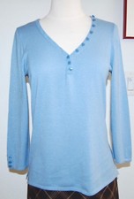 Vintage DANA BUCHMAN Blue Button V Neck Sweater size M
