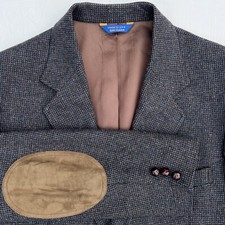 Vintage Pendleton Tweed Sport Coat Mens 44R Gray 100 Wool Suede Elbow Patches