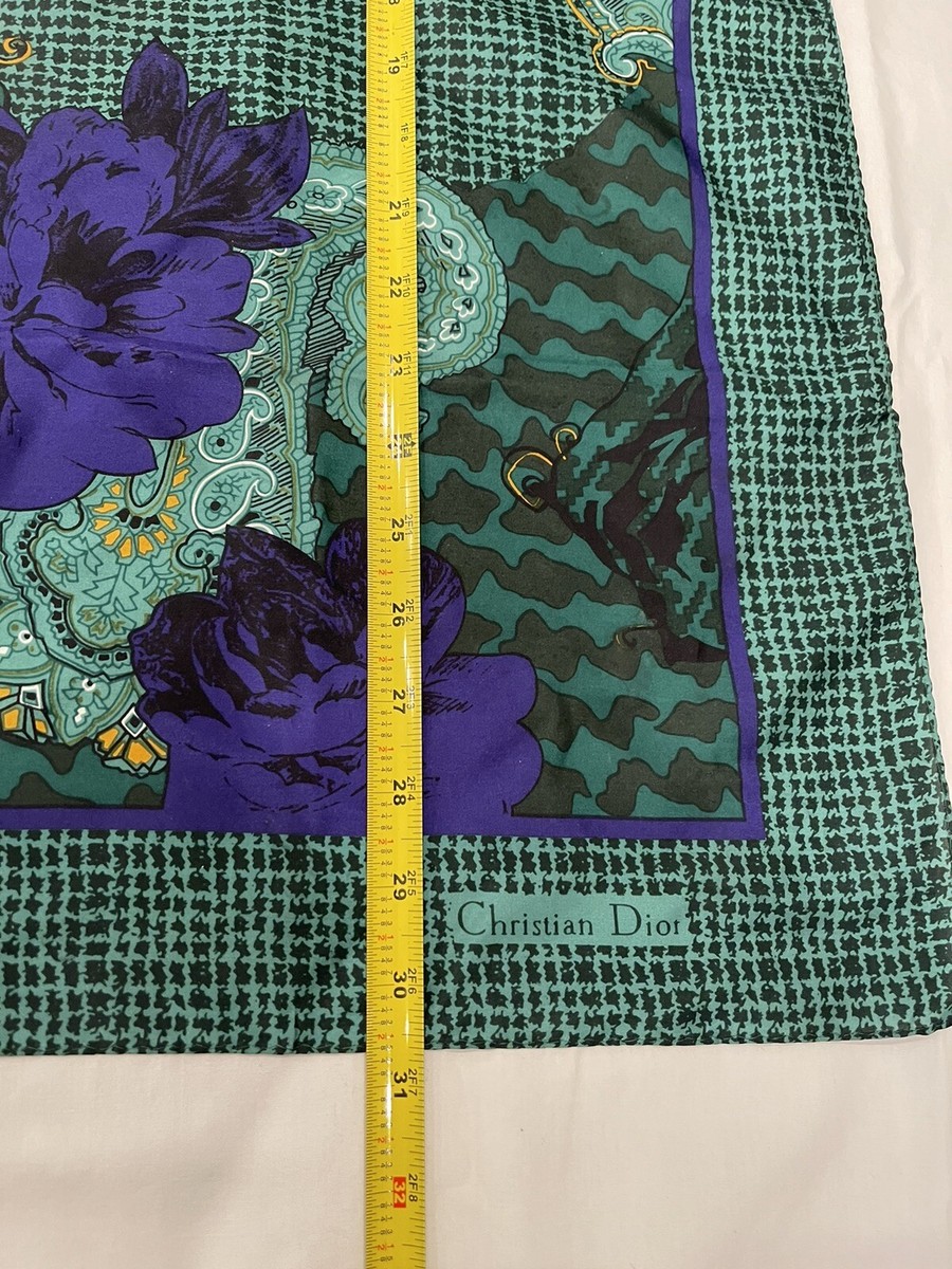 VINTAGE 80s Christian DIOR Scarf 100% Silk Echarpes Paisley Floral