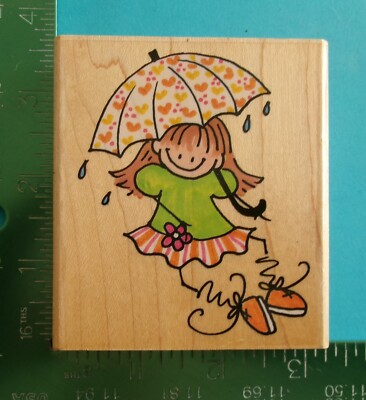 Penny Black GIRL - IN THE RAIN Rubber Stamp Umbrella