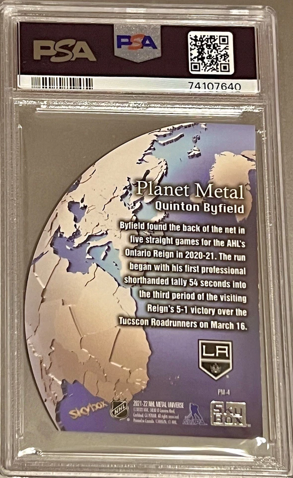 /199 POP 2 PSA 9 RC Quinton Byfield 2021 Skybox Planet Metal Red Holo Rookie 0^ - Image 2 of 3