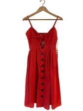 HYFVE Size S Front Tie Cutout Midi Dress Button Front Sleeveless Rayon Red NWT