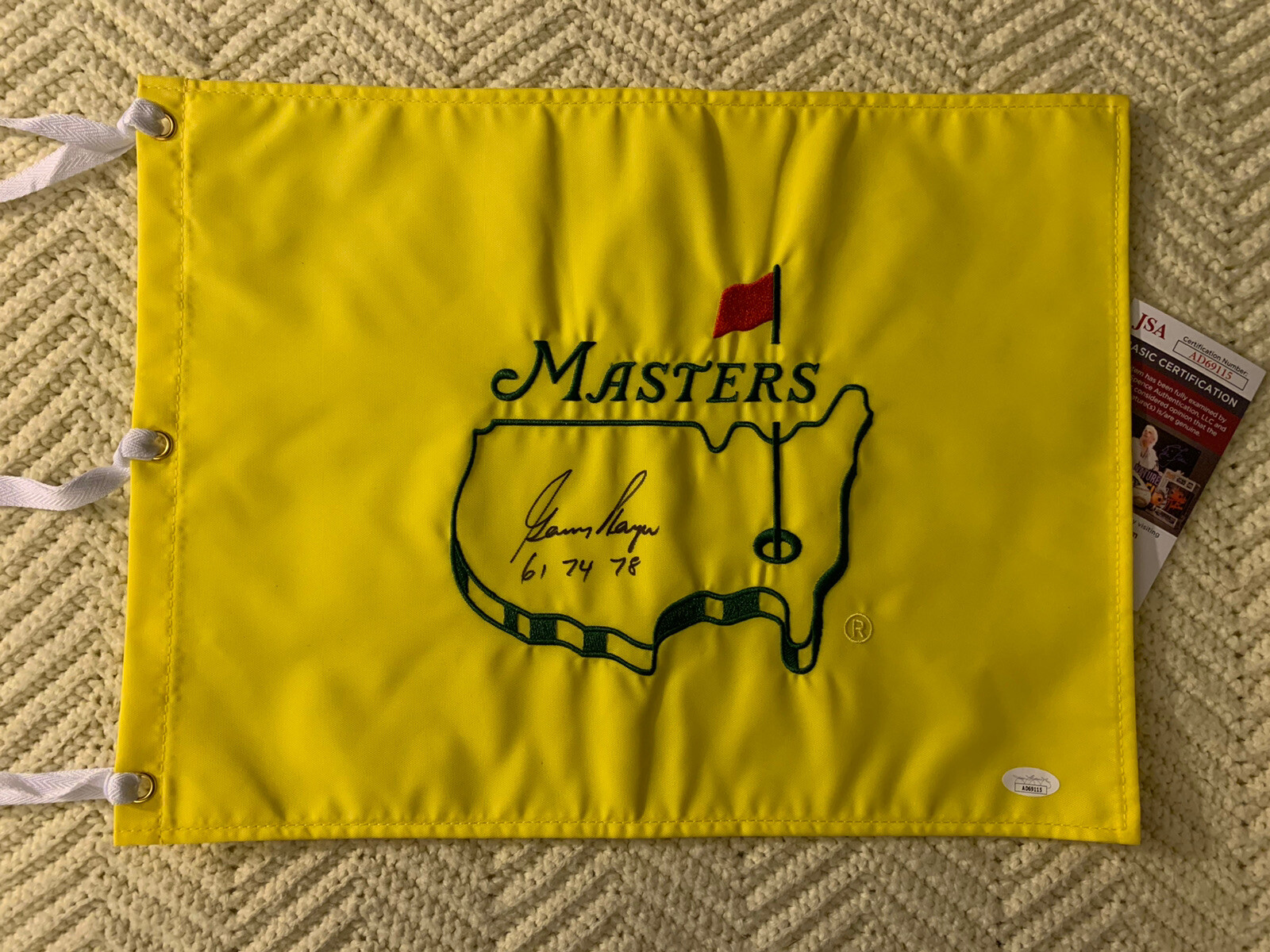 Gary Player SIGNED Undated Masters Golf Flag Augusta JSA Authenticated