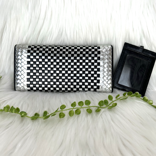 PRADA Braided Leather Madras Long Wallet Silver/Black - Picture 4 of 22