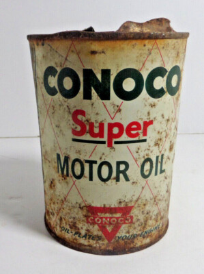 Conoco super motor oil tin can vintage rustic