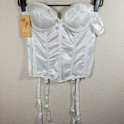 Vtg NOS Corset Bustier With Garters White Empire Intimates Sexy Boudoir 32D