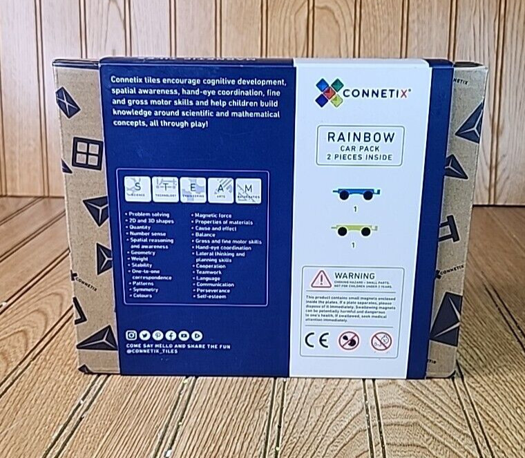 Connetix Magnetic Tiles 2 Piece Rainbow Car Pack