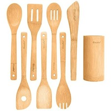 Ustensiles Spatules Cuisine Bois Bambou Set 8 Accessoires Écologiques Naturels