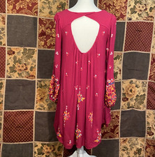 Free People Oxford Embroidered Open Back Swing Mini Dress Women's Small Red