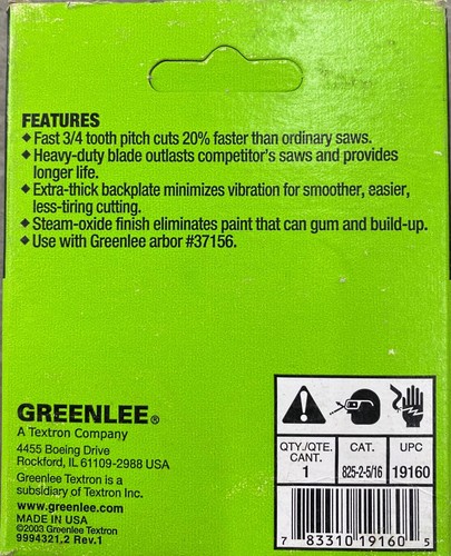 Greenlee 825-2-5/16 Bi-Metal Hole-Saw Size 2 5/16" (59.00mm) - Picture 3 of 10