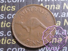 Australia 1948 Y dot George VI Penny X1, Average Circulated Condition