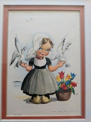 Little Dutch Girl Vintage Print Framed and Matted by Jan Lavies