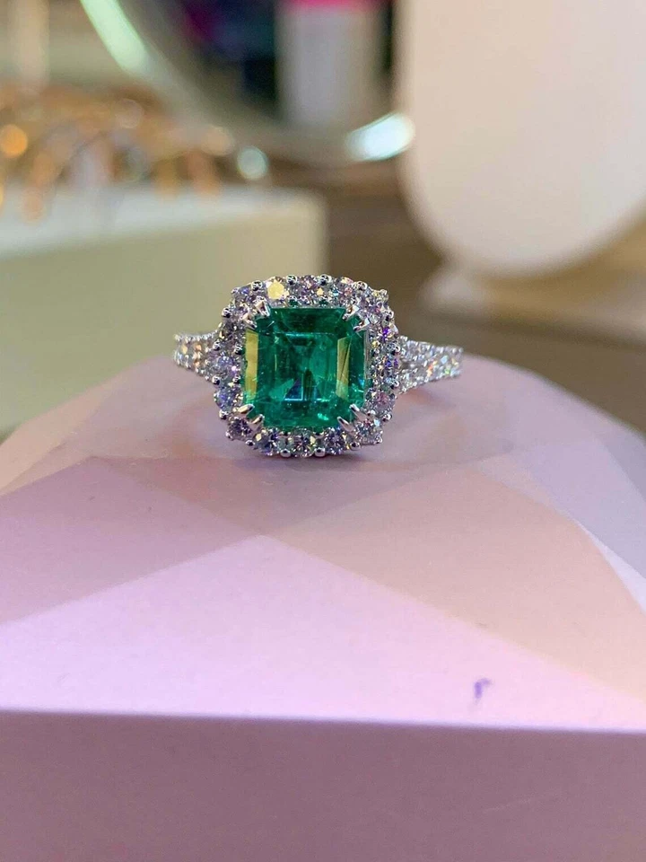 2.50 Ct Asscher Cut Simulated Stone Engagement Wedding Ring 14K Solid White Gold - Image 4 of 4