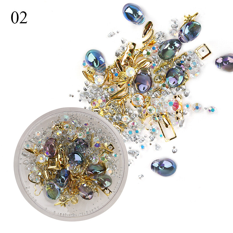 Mixed 3D Rhinestones Crystal Gems Jewelry Gold Sequin Nail Art