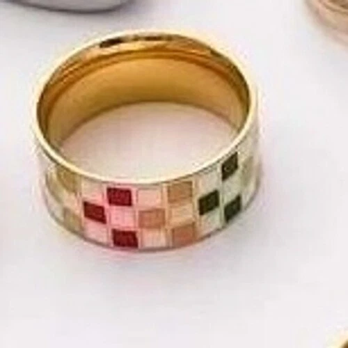 Colorful Checkered Band Titanium Ring Gold Plated Statement Ring Size 6 - Image 2 of 3
