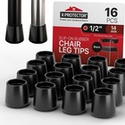 X-Protector Rubber Chair Leg Caps - 16 PCS 1/2" Non-Slip Rubber Feet - Black Cha