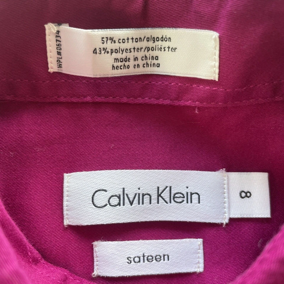 Camisa de vestir Calvin Klein satén para niños fucsia oscura mangas largas abotonadas talla 8 Foto 3 de 4