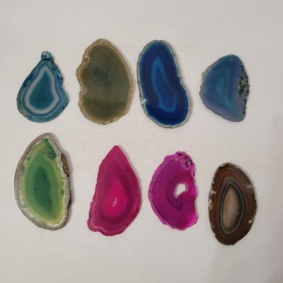 Polished Agate Geode Slices Brazilian Gemstone Set of 8 Pink Blue Green Brown 4''