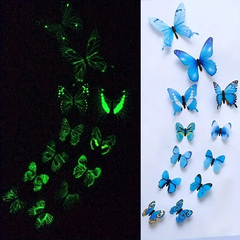 New 12Pcs Fashion 3D Luminous Butterfly Creative Wall Sticker For DIY Wall Stick - Image 2 of 4