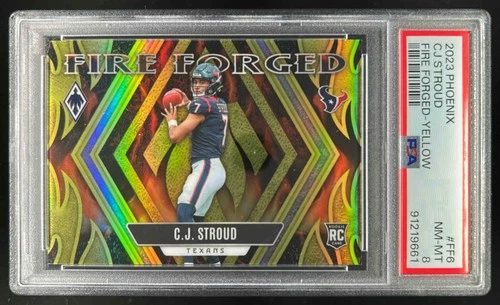 2023 Phoenix C.J. Stroud Fire Forged RC Yellow #/75 Texans PSA 8