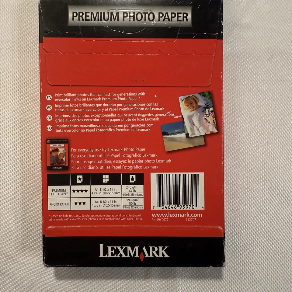 New In Sealed Box Lexmark Premium Photo Paper 4x6, 60 Sheets, Inkjet, High Gloss - Image 2 of 3