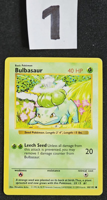 1999 Pokemon Base Shadowless #44 Bulbasaur (Length/Length) ERR Common