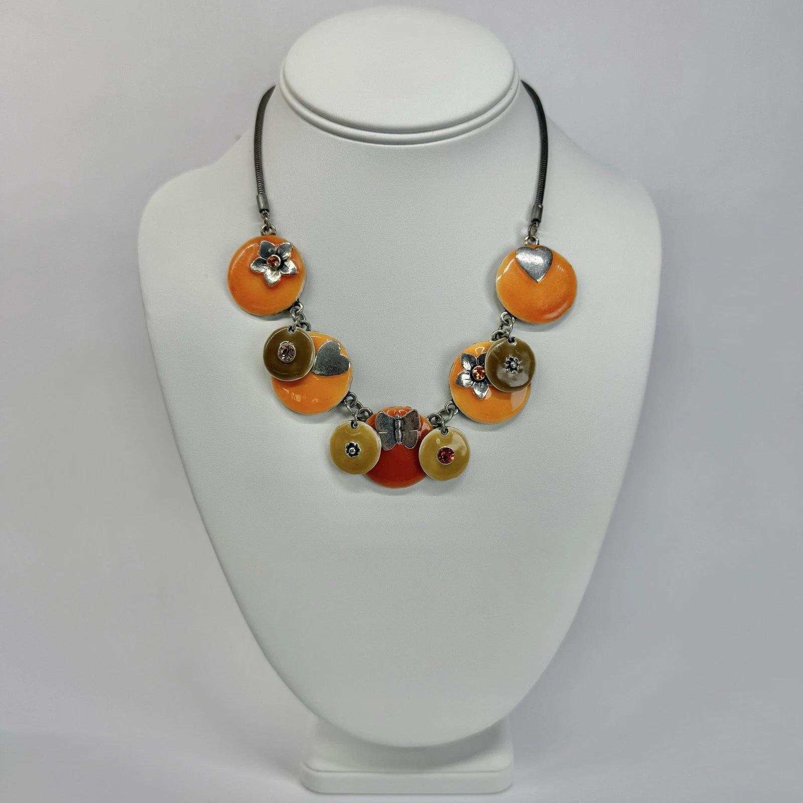 T STREET Paris Enamel Glass Beads Rhinestone Bib Vintage Necklace Jewelry N618