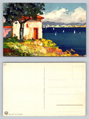 Le Cabanon Postcard with Beautiful Coastal Landscape and Sailboats in Background