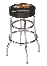 Bar Stool Chrome Legs Black Vinyl Padded Seat Rotates 360 Deg Harley-Davidson