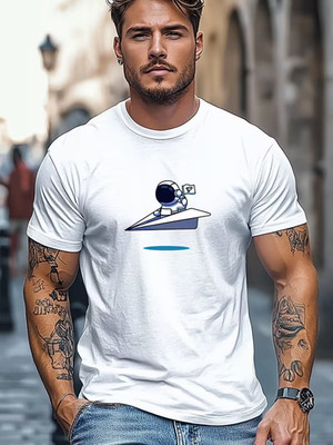 Herren Space Astronaut Papier Flugzeug T-Shirt Freizeit Rundhals Sommer Grafik Tee