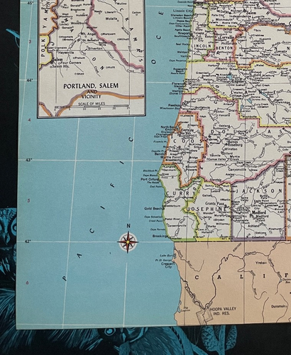 Mapa estatal vintage del oeste de Oregón Portland Salem 9x12 color 1967 Atlas Hammond - Imagen 5 de 6