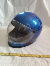 Rare 1978 Motorcycle Racing Safety Helmet Blue Metallic Flake RG9 USA, size XL.