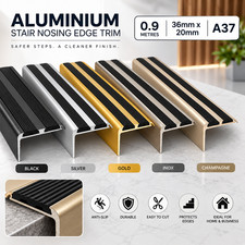 0.9M Aluminium Stair Nosing Edge Trim Anti Slip Carpet Step Nose A37 36x20mm